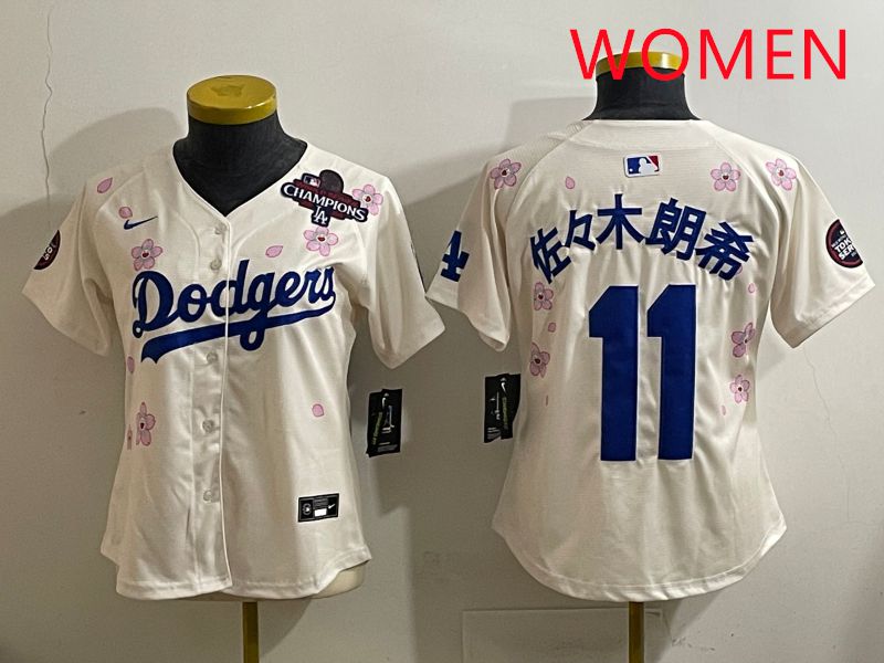 Women Los Angeles Dodgers #11 R.Sasaki Cream Sakura Edition 2025 Nike MLB Jersey style 35